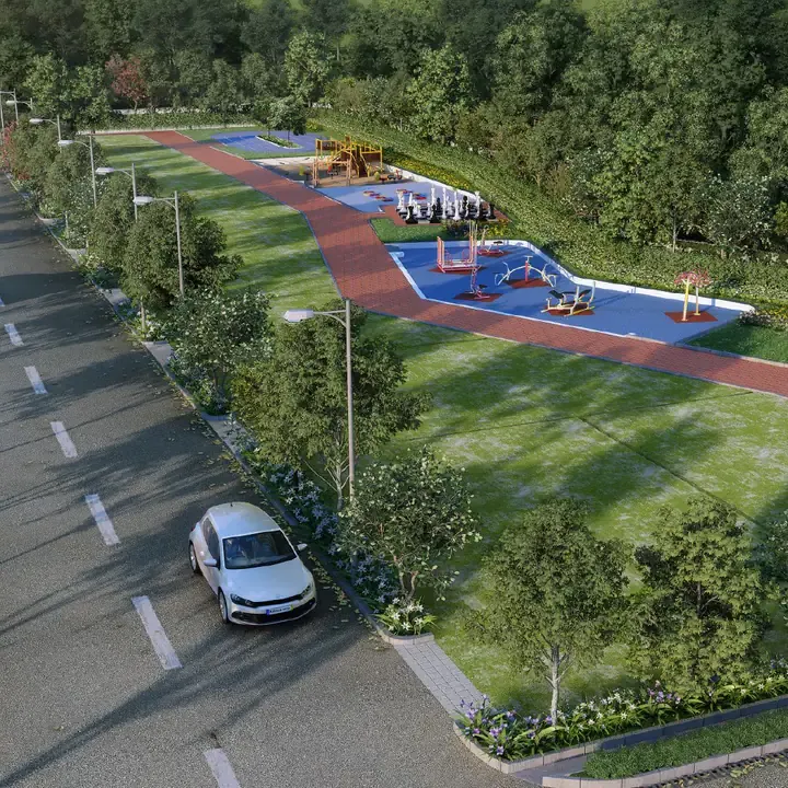 Purva Kensho Hills at Sarjapura: a road beside a park and a play area