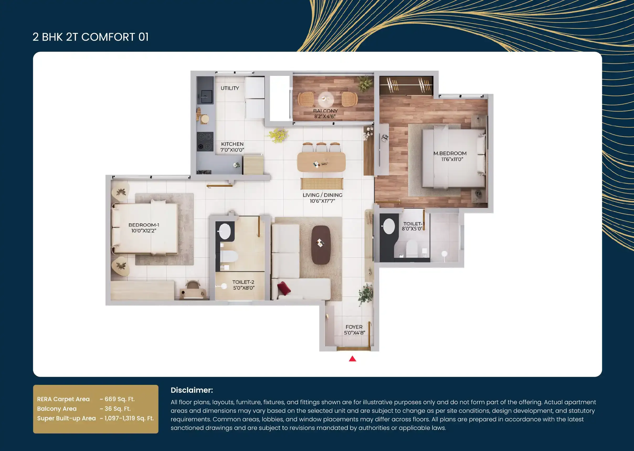 Official published Northern Lights 2 BHK 2T Comfort floor-plan sheet