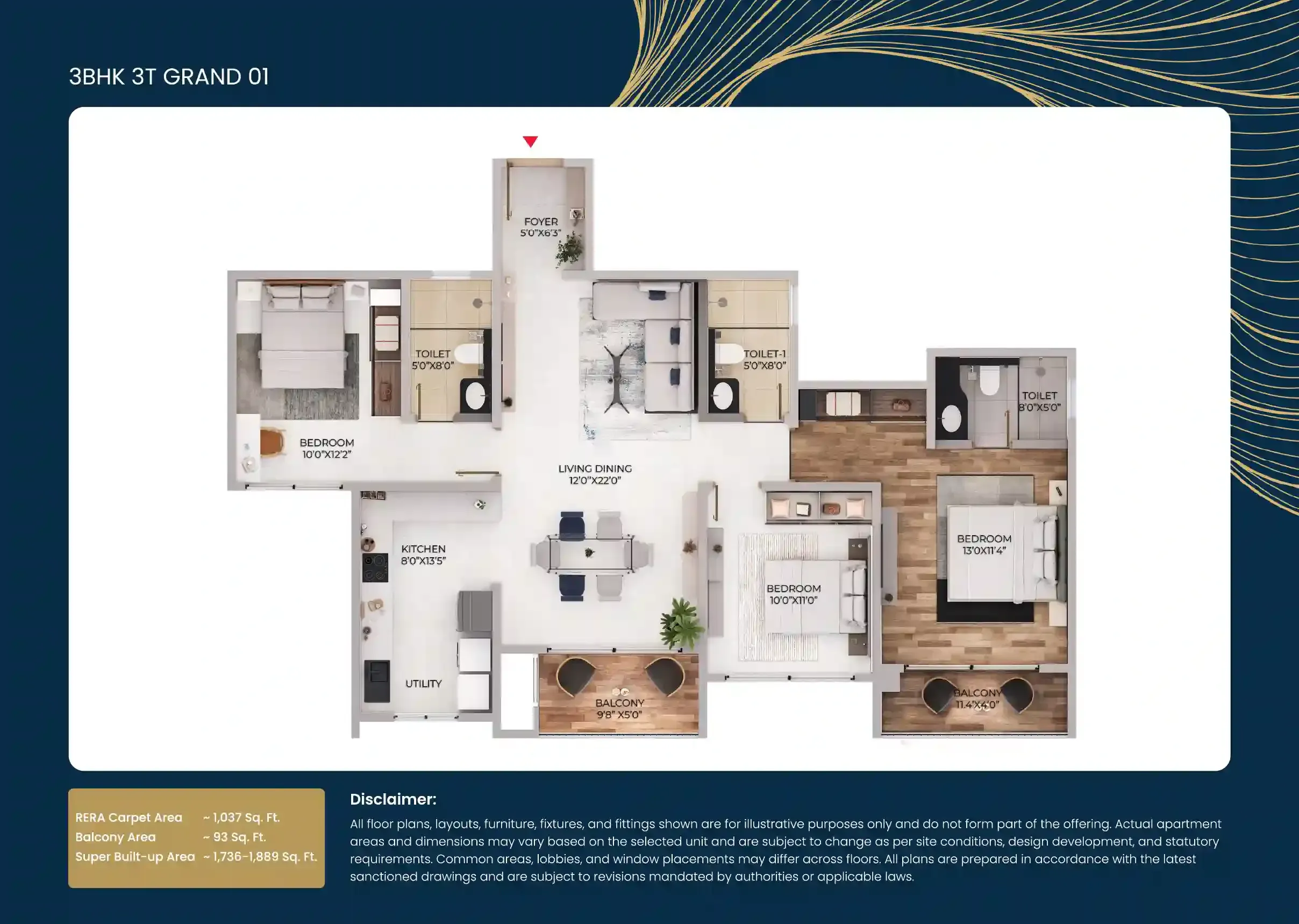 Official published Northern Lights 3 BHK 3T Grand floor-plan sheet