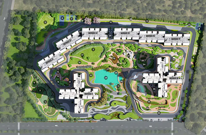 Official published Northern Lights project master-plan image showing eight wings and shared amenities