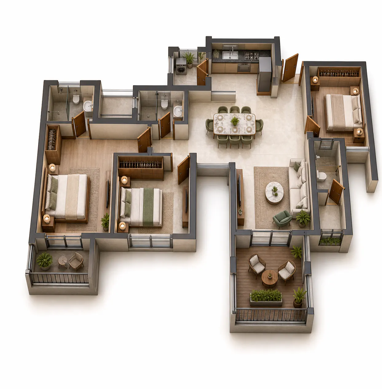 Generated 3D floor-plan concept for 3 BHK Grand — even floors