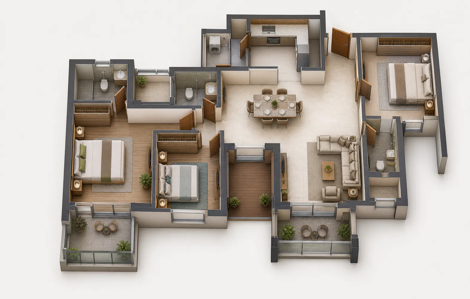 Generated 3D floor-plan concept for 3 BHK Grand — odd floors