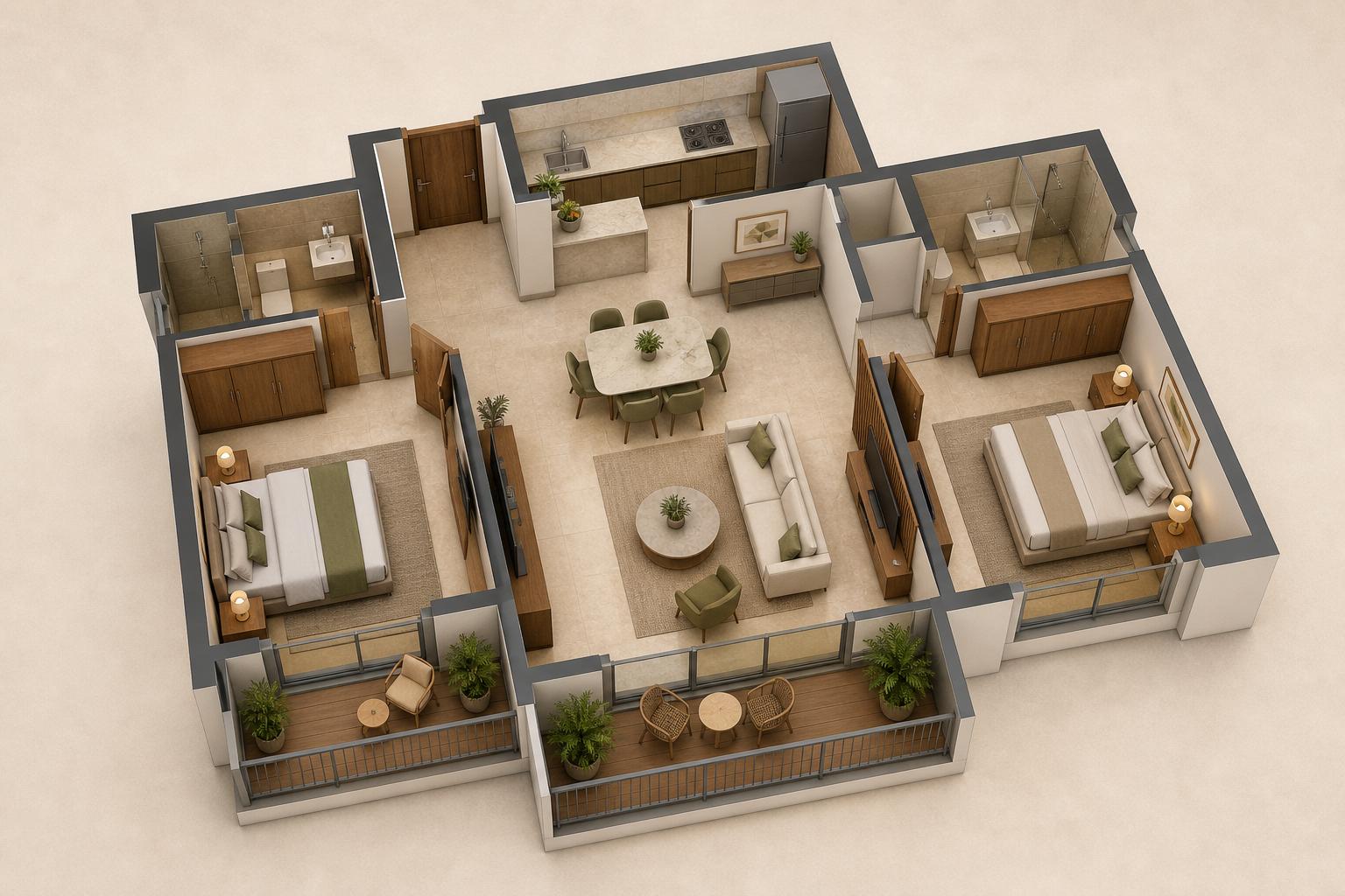 Conceptual floor plan for 2 Bedroom Demonstration, not to scale