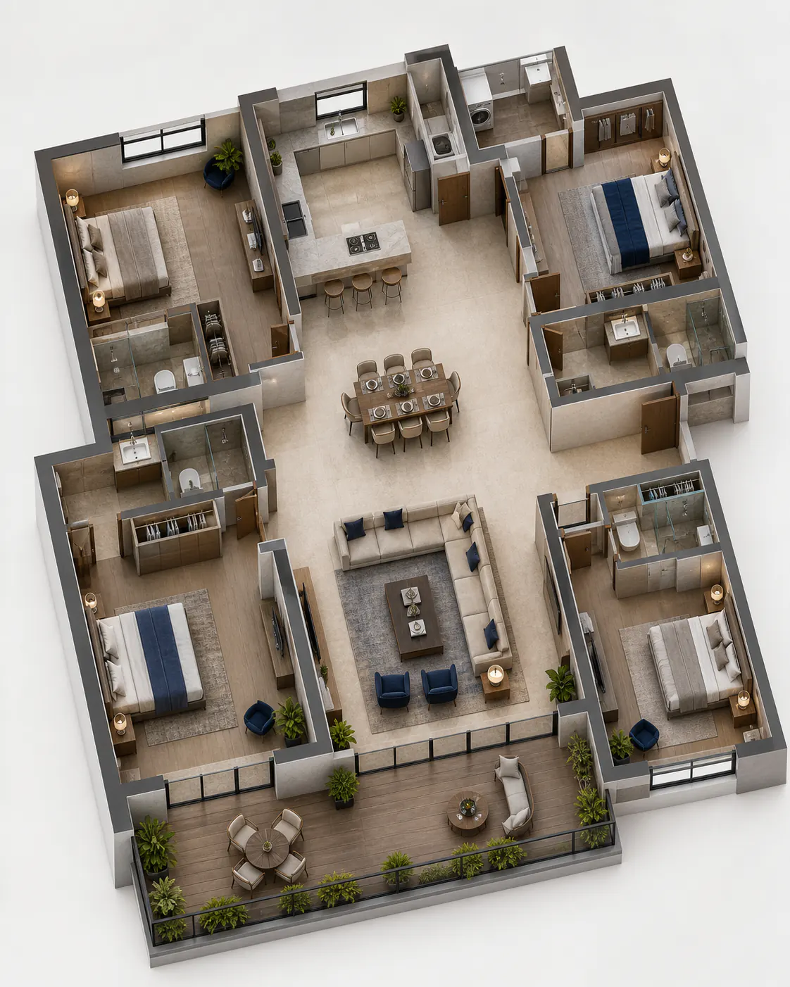 Generated 3D floor-plan concept for 4 BHK