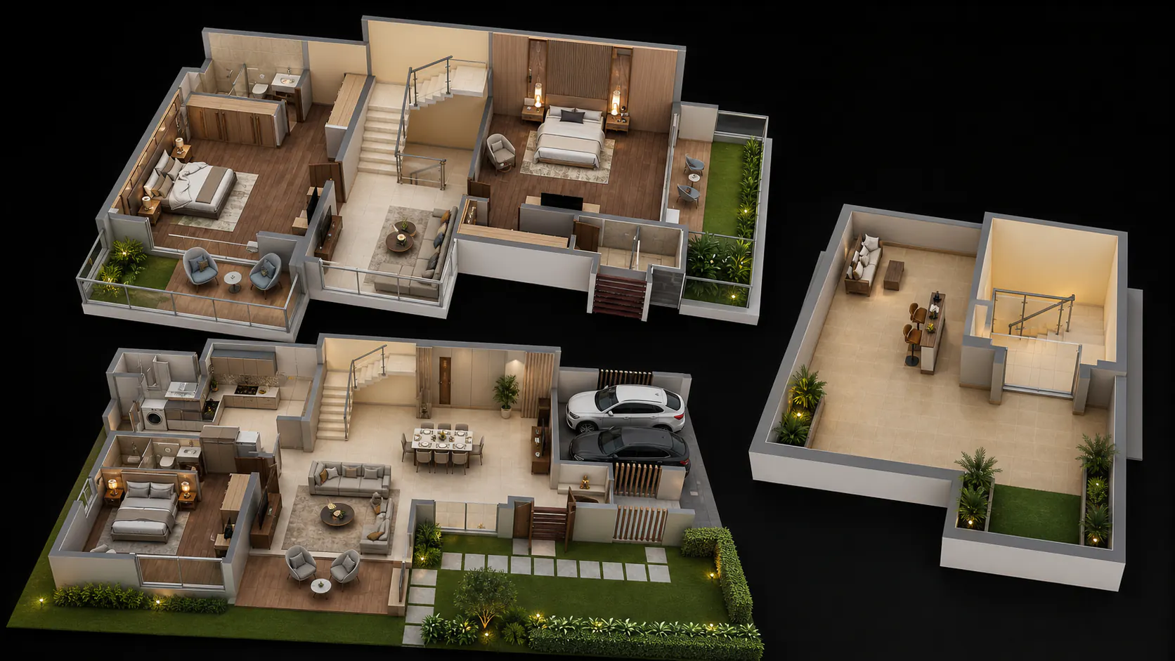 Generated 3D floor-plan concept for 3 BHK